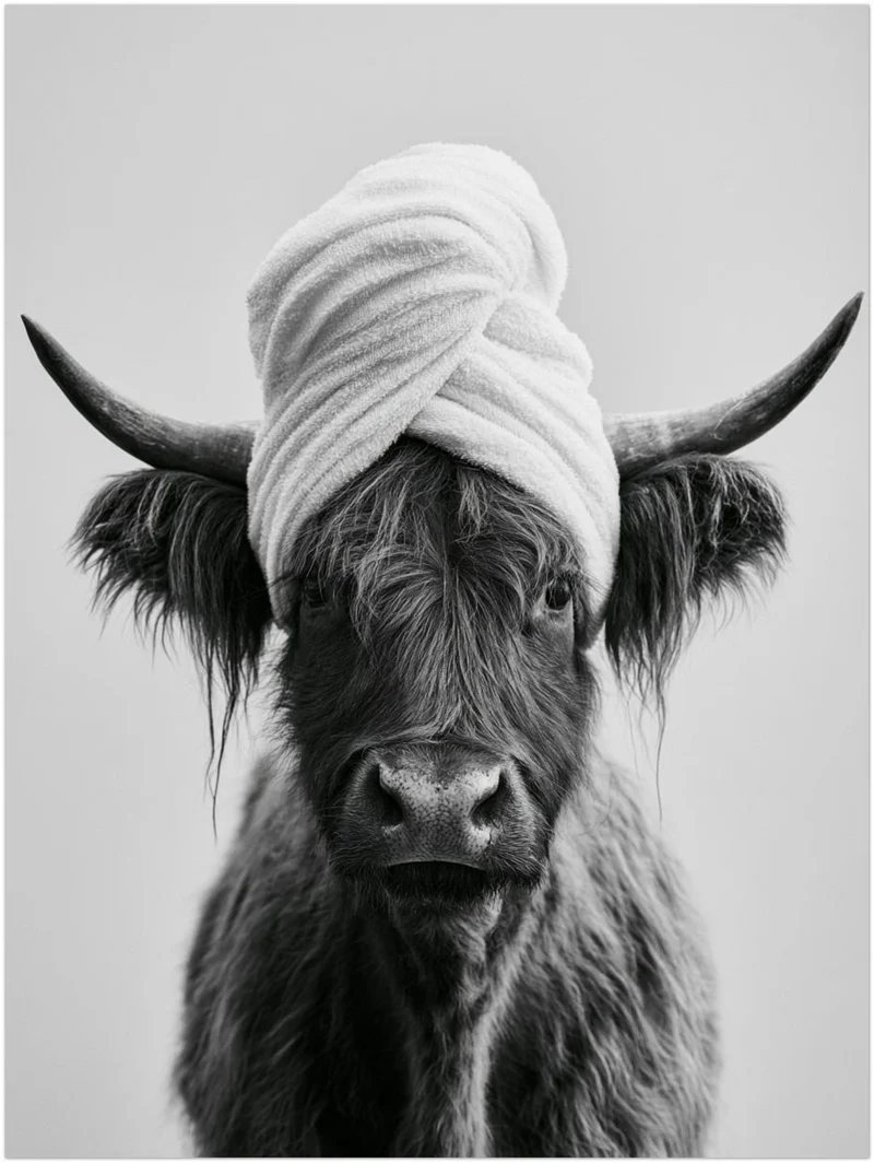 Highlander Kuh mit Handtuch Poster