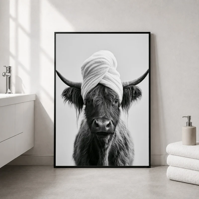 Highlander Kuh mit Handtuch Poster