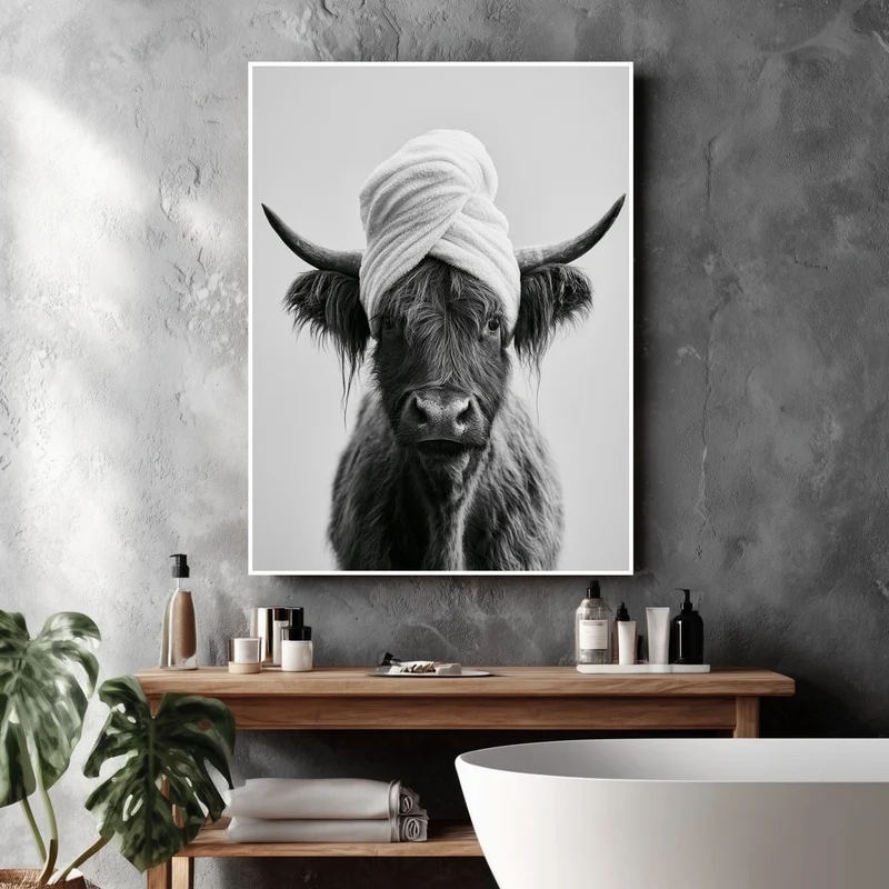 Highlander Kuh mit Handtuch Poster