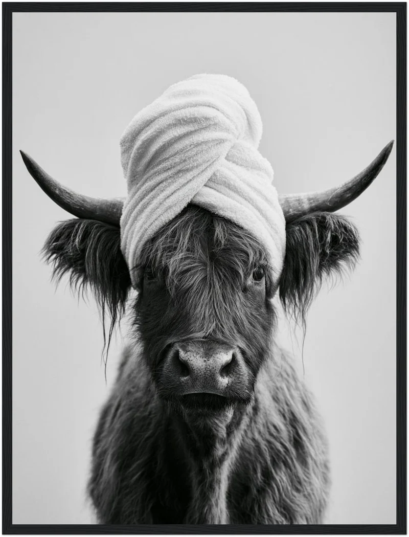 Highlander Kuh mit Handtuch Poster