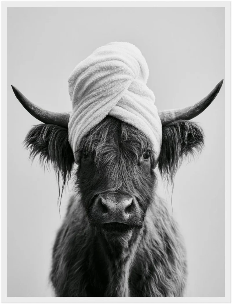 Highlander Kuh mit Handtuch Poster