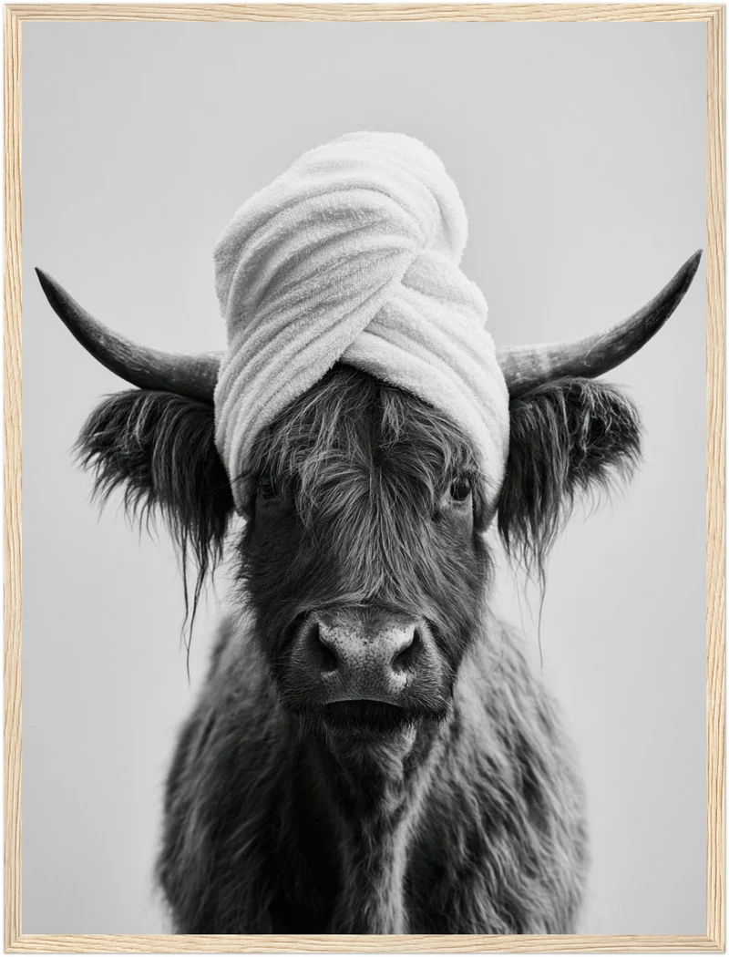 Highlander Kuh mit Handtuch Poster