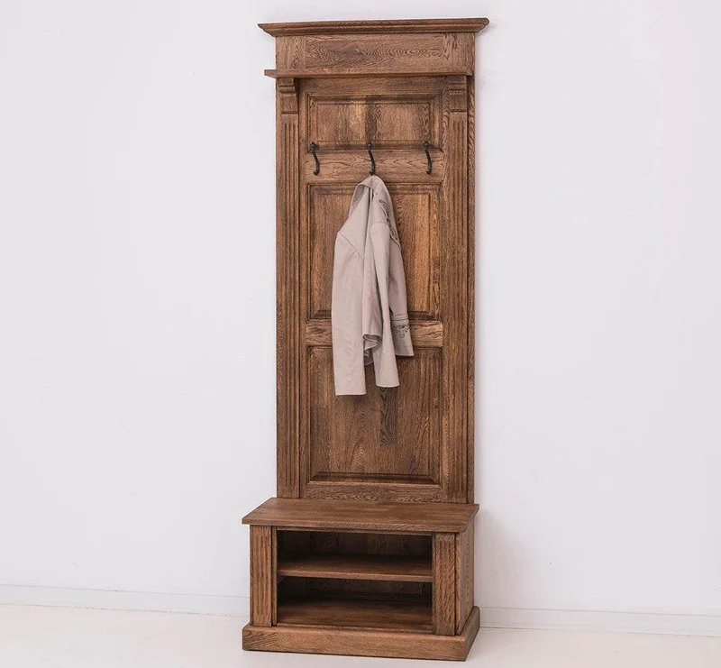 Schmale Garderobe aus massiver Eiche mit Ablage und 3 Haken