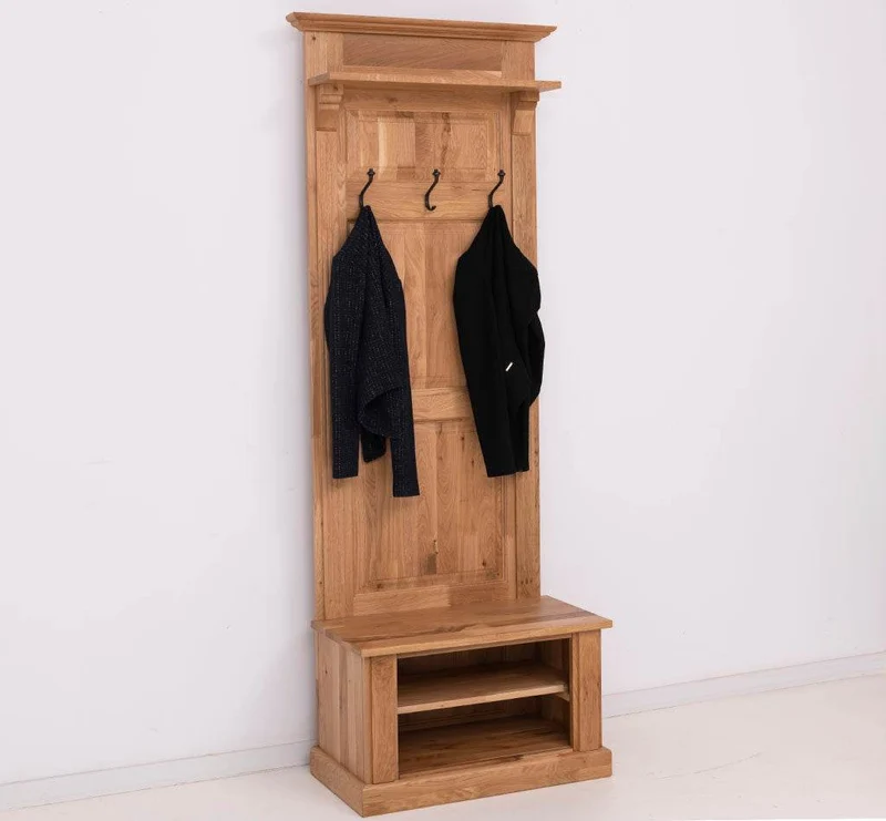 Schmale Garderobe aus massiver Eiche mit Ablage und 3 Haken