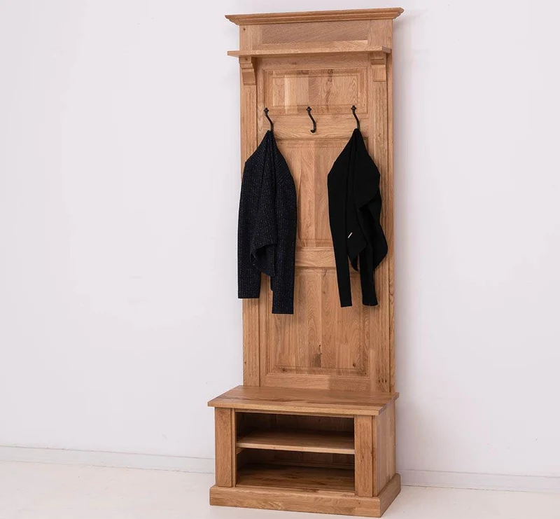 Schmale Garderobe aus massiver Eiche mit Ablage und 3 Haken