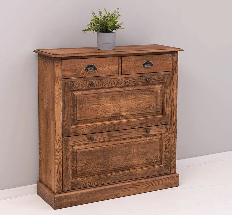 Landhaus Schuhschrank mit zwei Kippfächern aus massiver Eiche