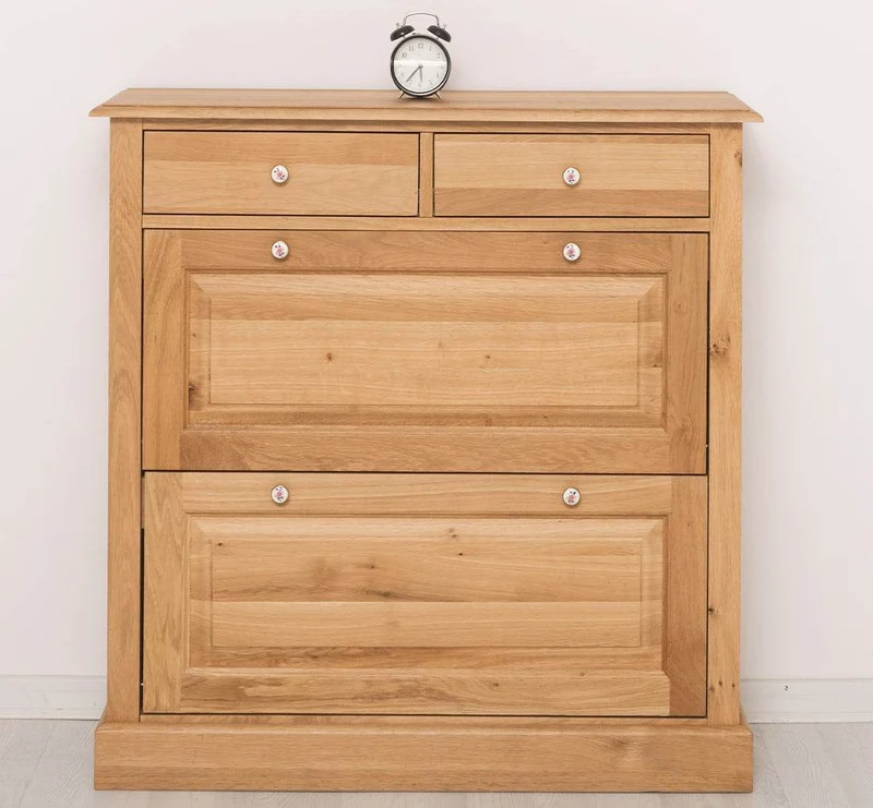 Landhaus Schuhschrank mit zwei Kippfächern aus massiver Eiche