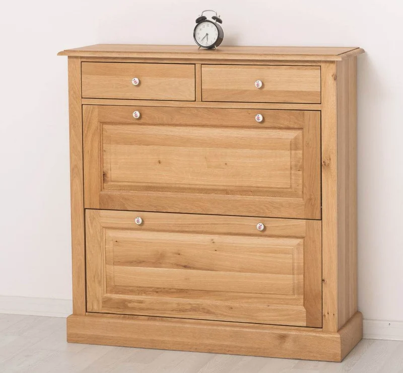 Landhaus Schuhschrank mit zwei Kippfächern aus massiver Eiche