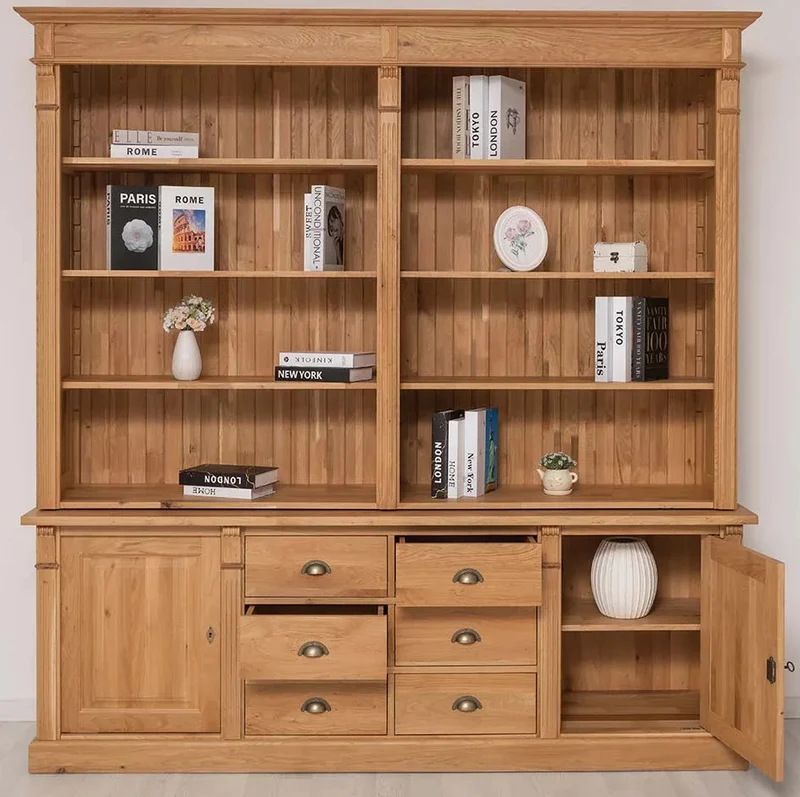 Bücherschrank aus massiver Eiche | Aktenschrank mit 6 Schubladen und 2 Türen