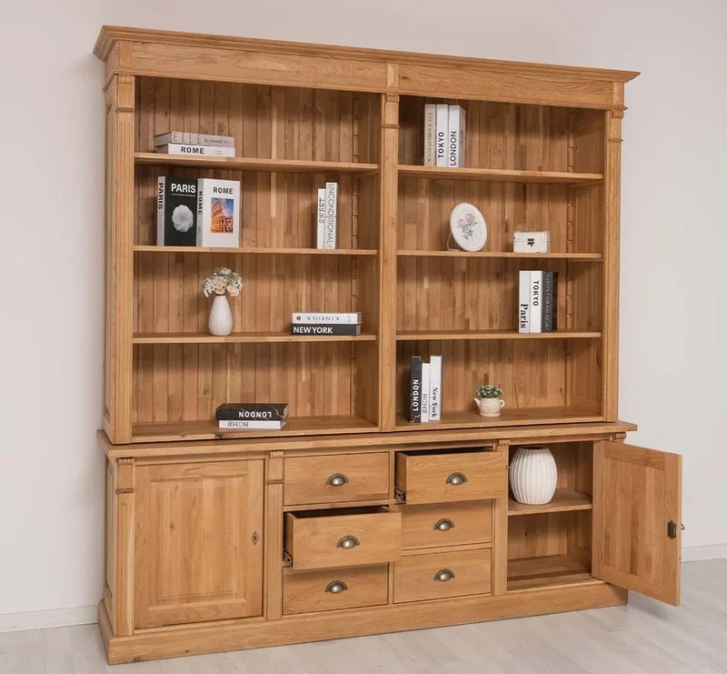 Bücherschrank aus massiver Eiche | Aktenschrank mit 6 Schubladen und 2 Türen