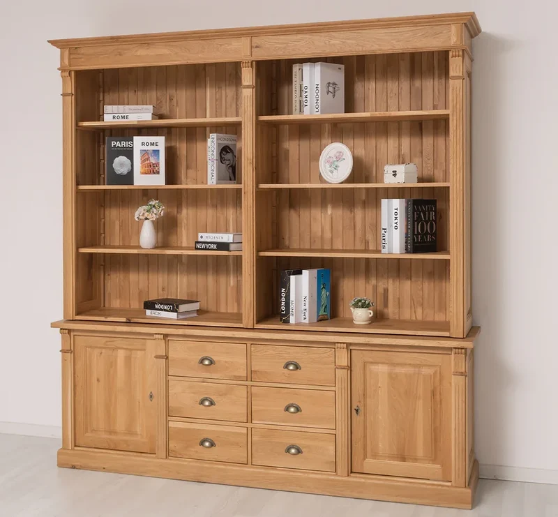 Bücherschrank aus massiver Eiche | Aktenschrank mit 6 Schubladen und 2 Türen