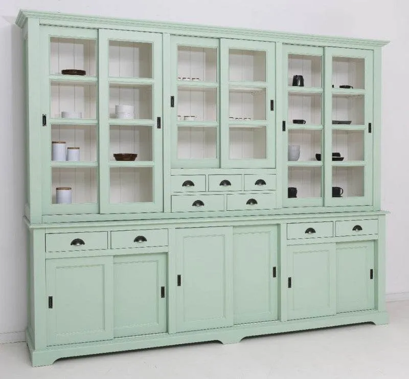 Großer Wohnzimmerschrank aus Massivholz | Buffet- und Geschirrschrank mit 12 Türen und 9 Schubladen | Vitrine mit Schiebetüren