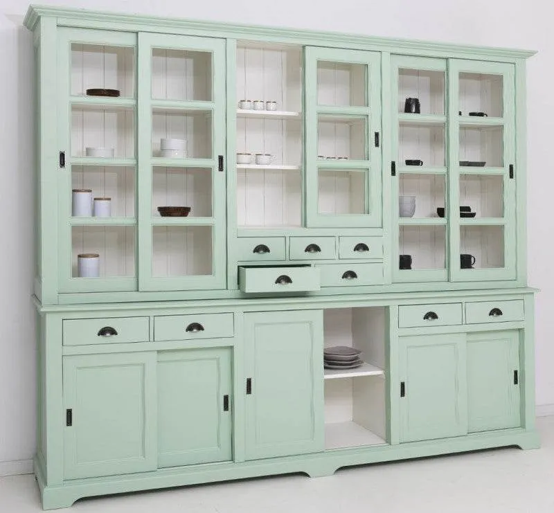 Großer Wohnzimmerschrank aus Massivholz | Buffet- und Geschirrschrank mit 12 Türen und 9 Schubladen | Vitrine mit Schiebetüren