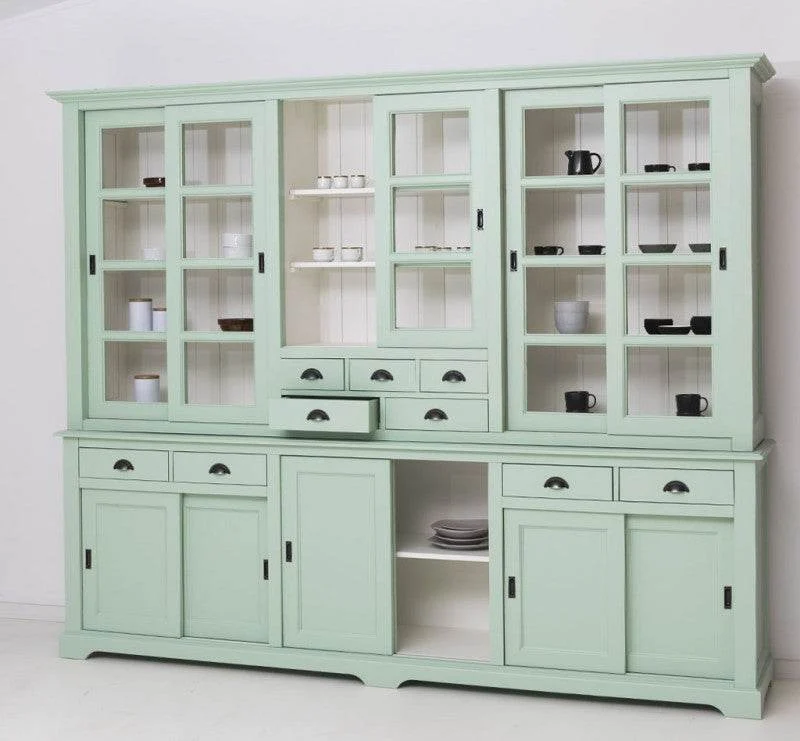 Großer Wohnzimmerschrank aus Massivholz | Buffet- und Geschirrschrank mit 12 Türen und 9 Schubladen | Vitrine mit Schiebetüren