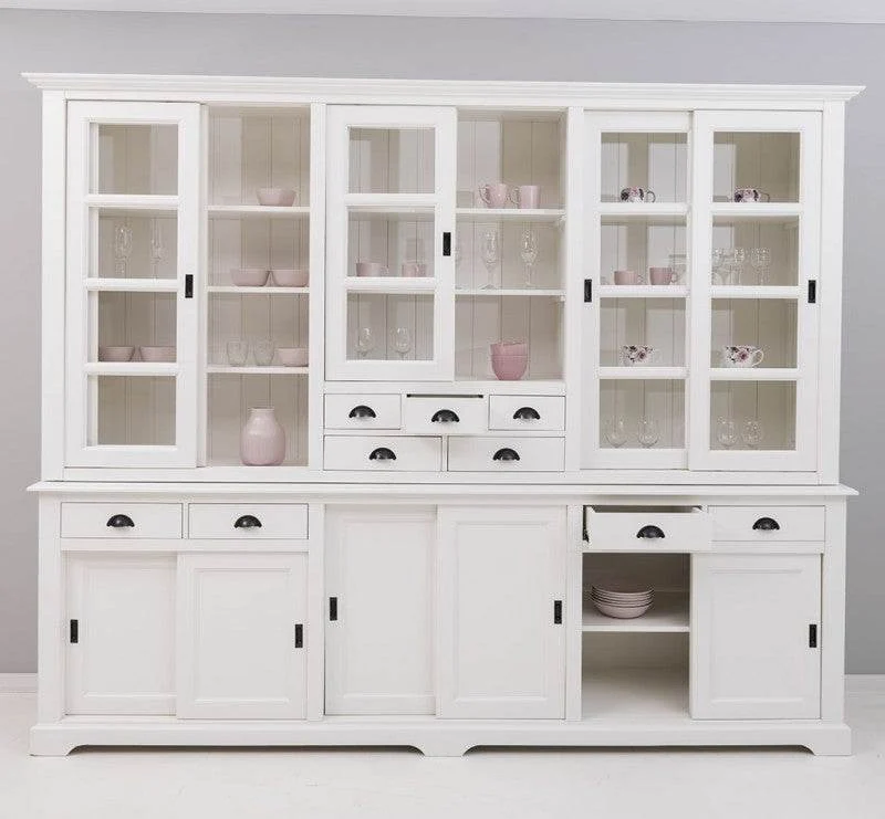Großer Wohnzimmerschrank aus Massivholz | Buffet- und Geschirrschrank mit 12 Türen und 9 Schubladen | Vitrine mit Schiebetüren