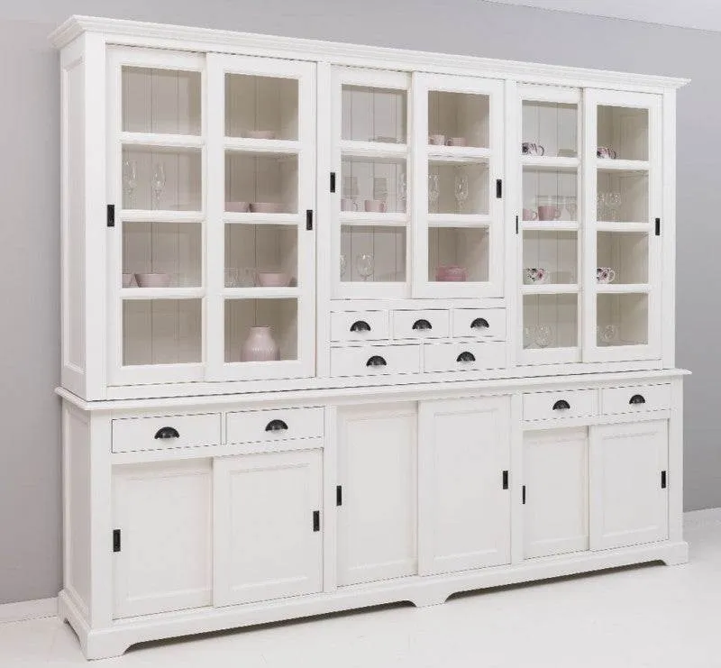 Großer Wohnzimmerschrank aus Massivholz | Buffet- und Geschirrschrank mit 12 Türen und 9 Schubladen | Vitrine mit Schiebetüren