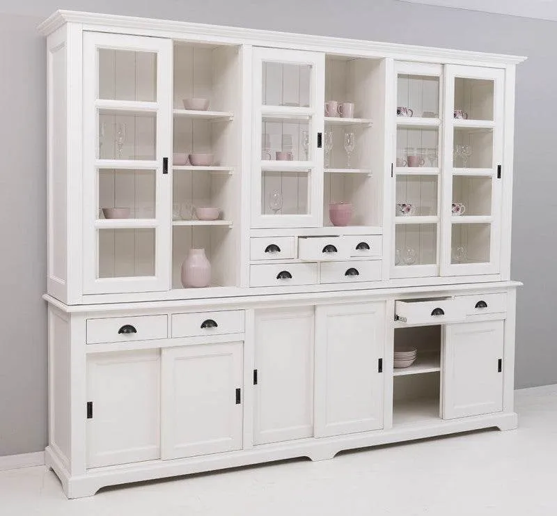 Großer Wohnzimmerschrank aus Massivholz | Buffet- und Geschirrschrank mit 12 Türen und 9 Schubladen | Vitrine mit Schiebetüren