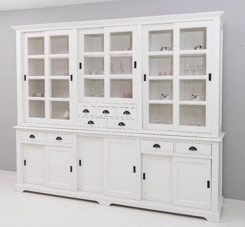 Großer Wohnzimmerschrank aus Massivholz | Buffet- und Geschirrschrank mit 12 Türen und 9 Schubladen | Vitrine mit Schiebetüren