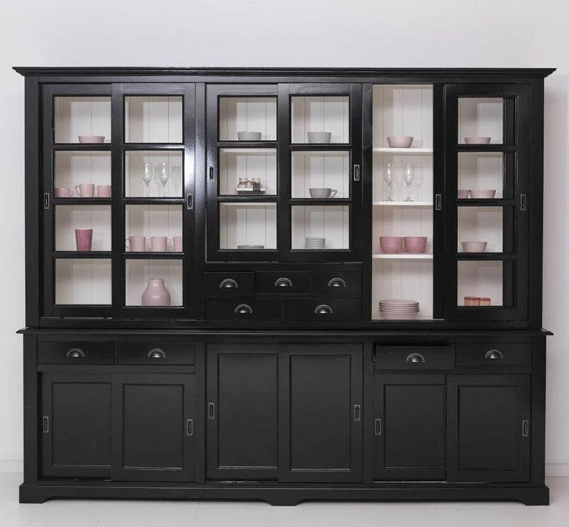 Großer Wohnzimmerschrank aus Massivholz | Buffet- und Geschirrschrank mit 12 Türen und 9 Schubladen | Vitrine mit Schiebetüren
