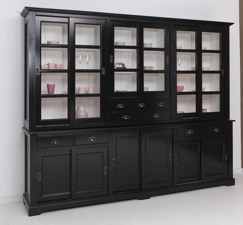 Großer Wohnzimmerschrank aus Massivholz | Buffet- und Geschirrschrank mit 12 Türen und 9 Schubladen | Vitrine mit Schiebetüren