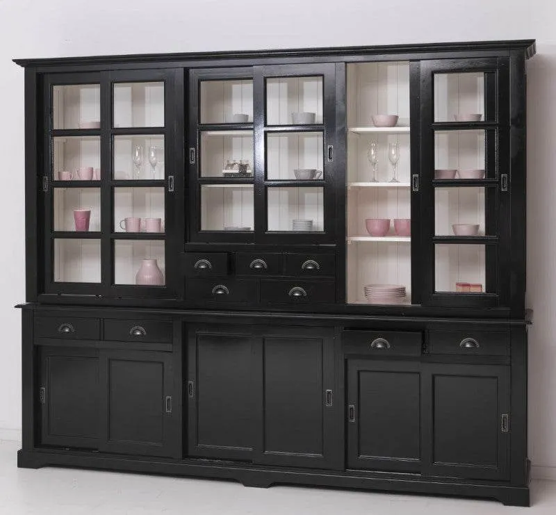 Großer Wohnzimmerschrank aus Massivholz | Buffet- und Geschirrschrank mit 12 Türen und 9 Schubladen | Vitrine mit Schiebetüren