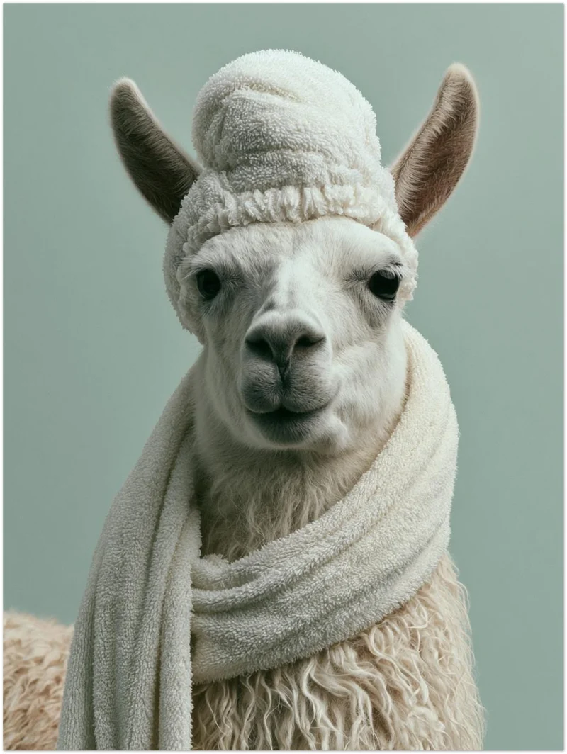 Lama mit Wintermütze Poster