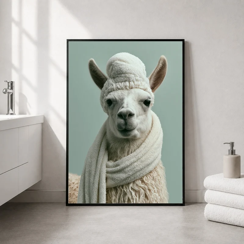 Lama mit Wintermütze Poster