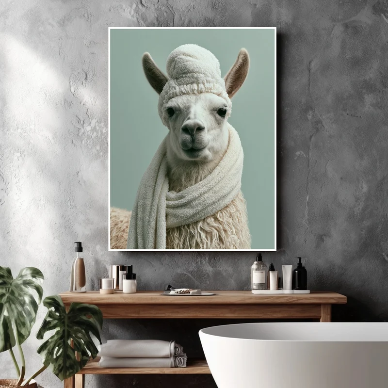 Lama mit Wintermütze Poster