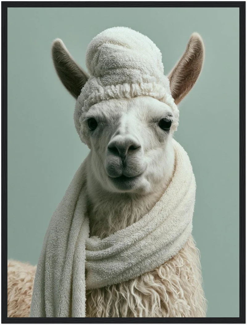 Lama mit Wintermütze Poster