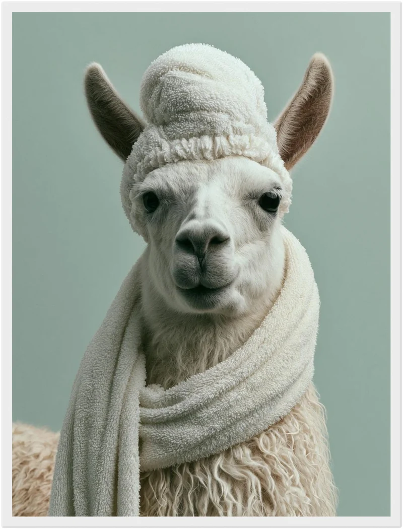 Lama mit Wintermütze Poster