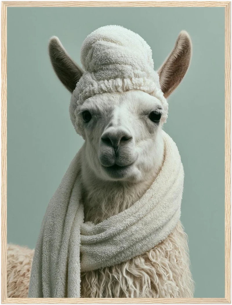Lama mit Wintermütze Poster