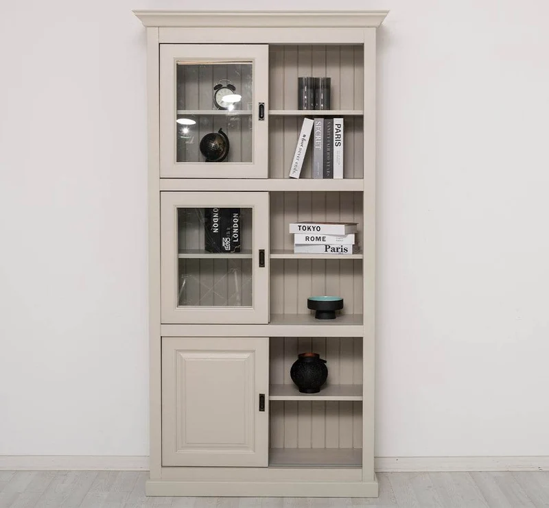 Geschirrschrank aus Massivholz | Küchenschrank | Vitrine | mit 6 Schiebetüren