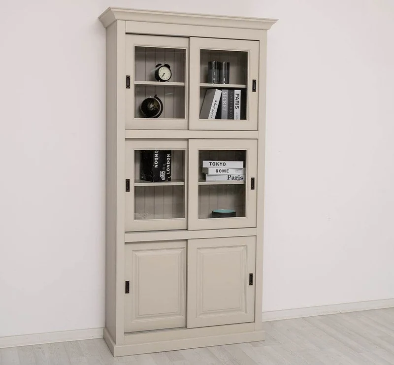 Geschirrschrank aus Massivholz | Küchenschrank | Vitrine | mit 6 Schiebetüren