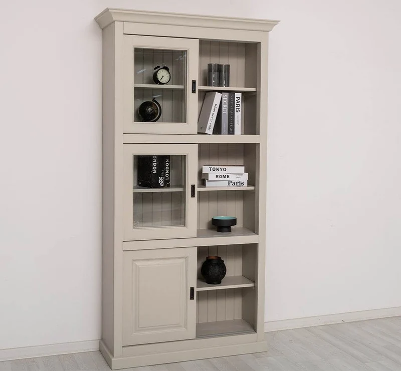 Geschirrschrank aus Massivholz | Küchenschrank | Vitrine | mit 6 Schiebetüren