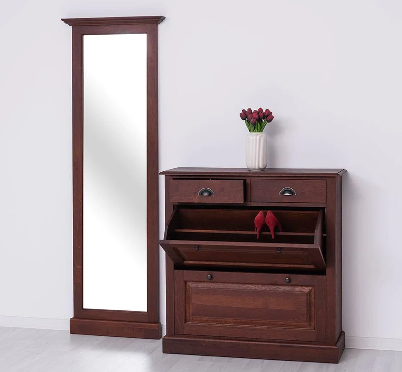 Garderoben Set aus massiver Eiche bestehend aus Schuhschrank und Ganzkörperspiegel