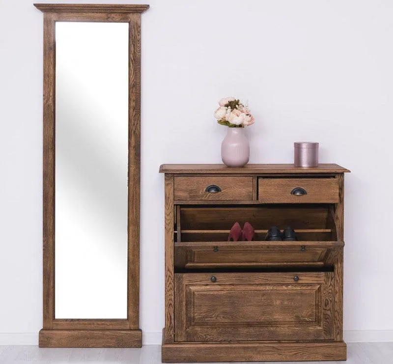 Garderoben Set aus massiver Eiche bestehend aus Schuhschrank und Ganzkörperspiegel