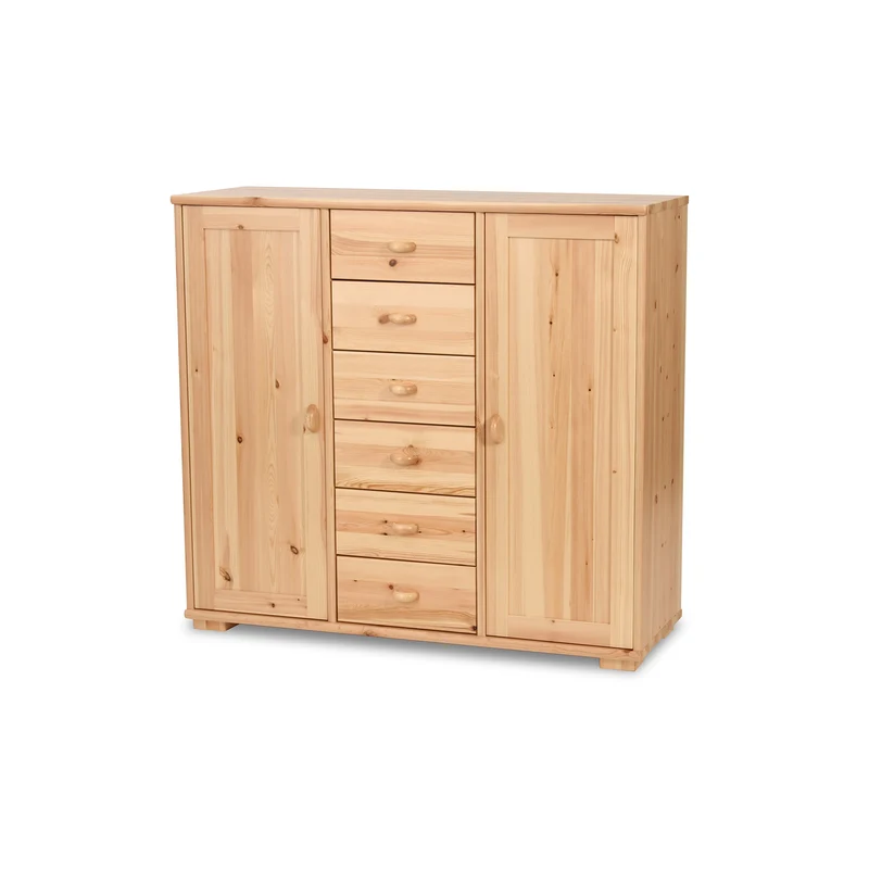 Vanessa Kommode Bio Massivholz | 2-Türig mit 6 Schubladen | Hochwertiges Sideboard aus 100% Bio Massivholz