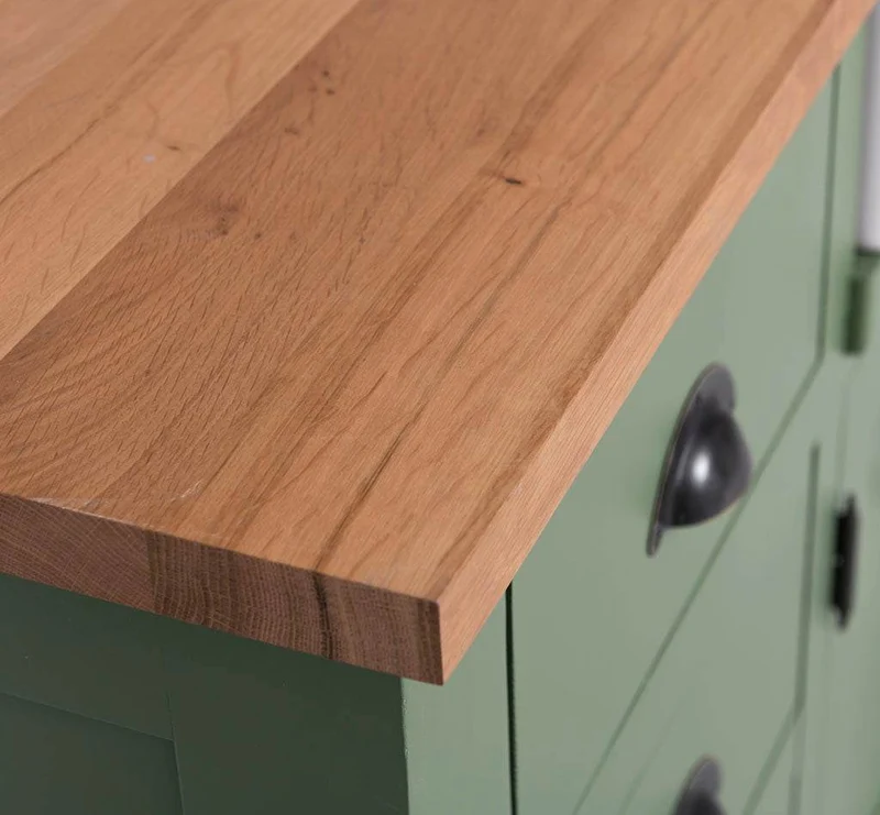 Kleines Küchenset - Spültisch aus Massivholz mit Eichenplatte | Mit Spülbecken und Hängeschrank