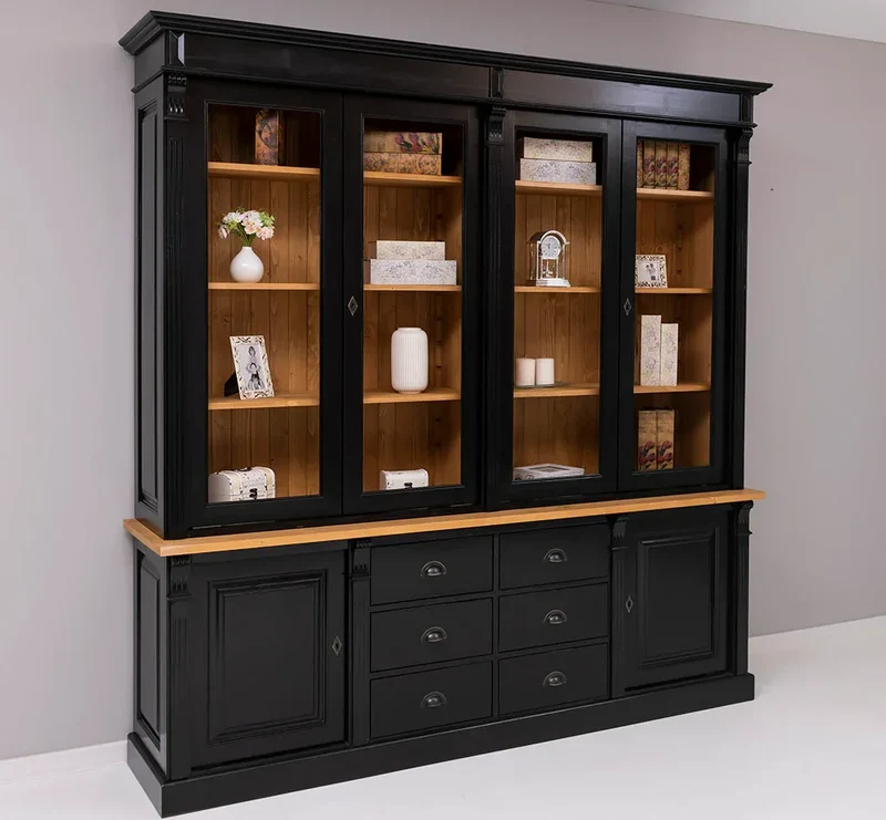 Großer Bücherschrank aus Massivholz | 2-teiliger Aktenschrank | Vitrine | Wohnzimmerschrank