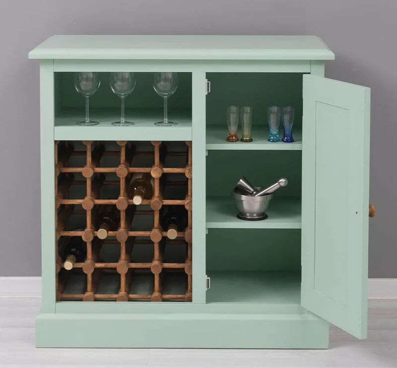 Weinschrank aus Massivholz | Weinregal mit Ablage und Tür