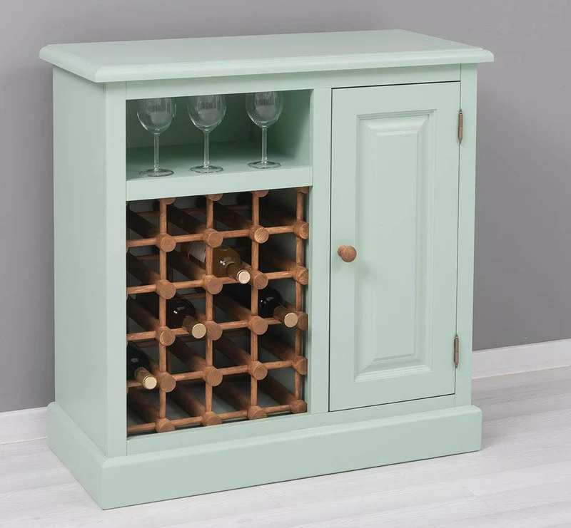 Weinschrank aus Massivholz | Weinregal mit Ablage und Tür