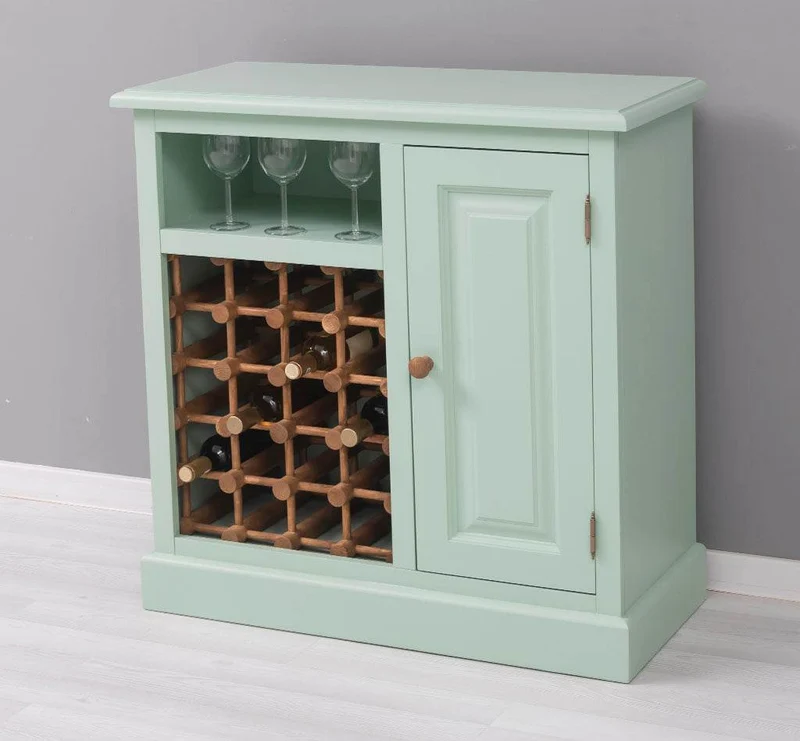 Weinschrank aus Massivholz | Weinregal mit Ablage und Tür