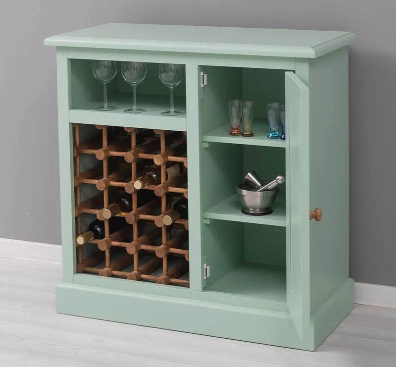 Weinschrank aus Massivholz | Weinregal mit Ablage und Tür
