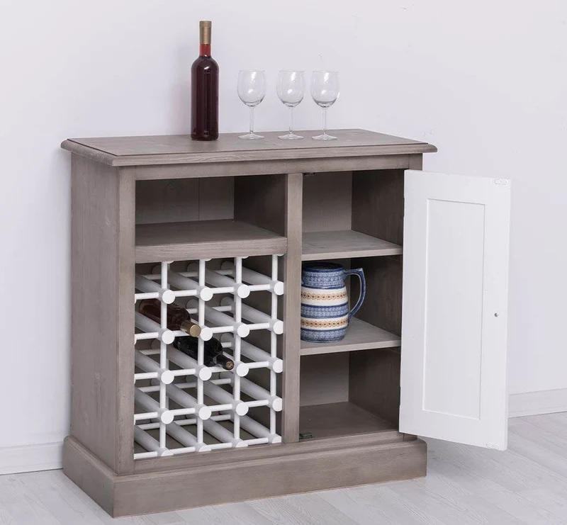 Weinschrank aus Massivholz | Weinregal mit Ablage und Tür