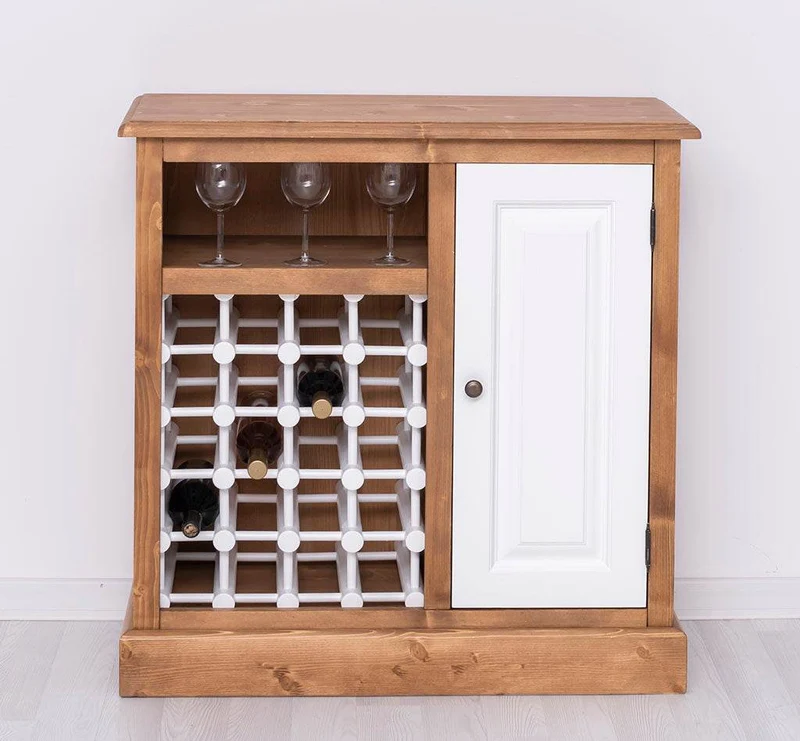 Weinschrank aus Massivholz | Weinregal mit Ablage und Tür