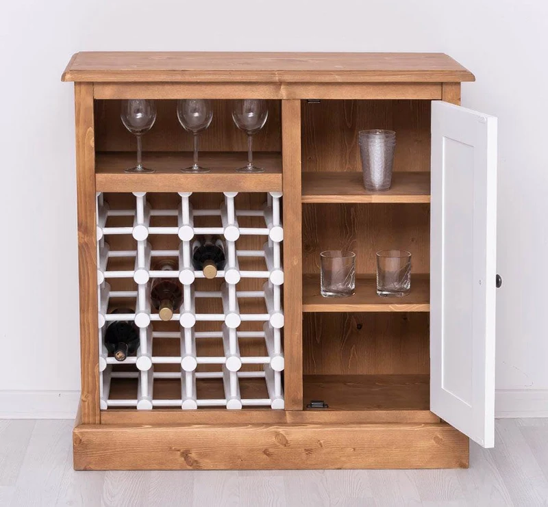 Weinschrank aus Massivholz | Weinregal mit Ablage und Tür