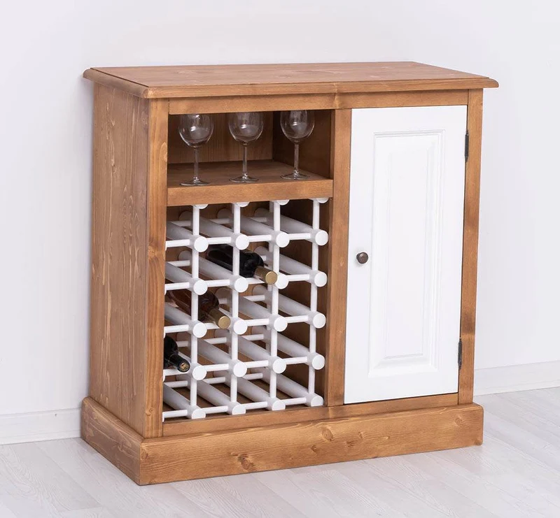 Weinschrank aus Massivholz | Weinregal mit Ablage und Tür