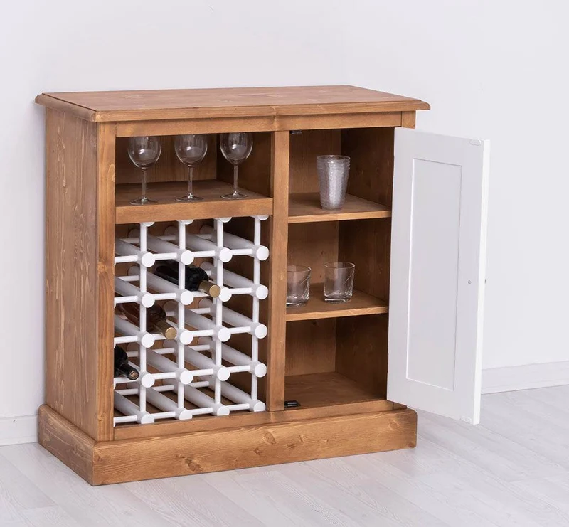 Weinschrank aus Massivholz | Weinregal mit Ablage und Tür