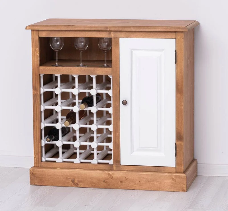 Weinschrank aus Massivholz | Weinregal mit Ablage und Tür