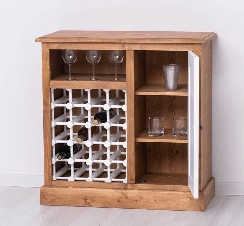 Weinschrank aus Massivholz | Weinregal mit Ablage und Tür